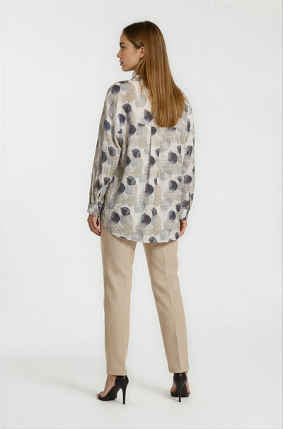 Yaprak Baskılı Katlamalı Kol Oversize Gömlek GRİ