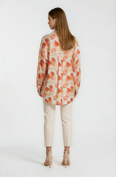 Yaprak Baskılı Katlamalı Kol Oversize Gömlek TURUNCU