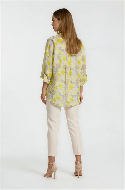 Yaprak Baskılı Katlamalı Kol Oversize Gömlek SARI
