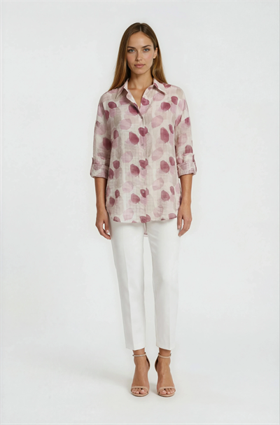 Yaprak Baskılı Katlamalı Kol Oversize Gömlek MÜRDÜM