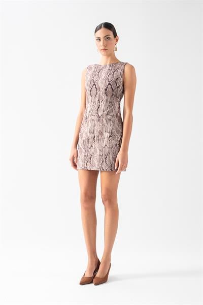 Zembrod Yuvarlak Yaka Kolsuz Sırtı U Yaka Elbise KAHVE