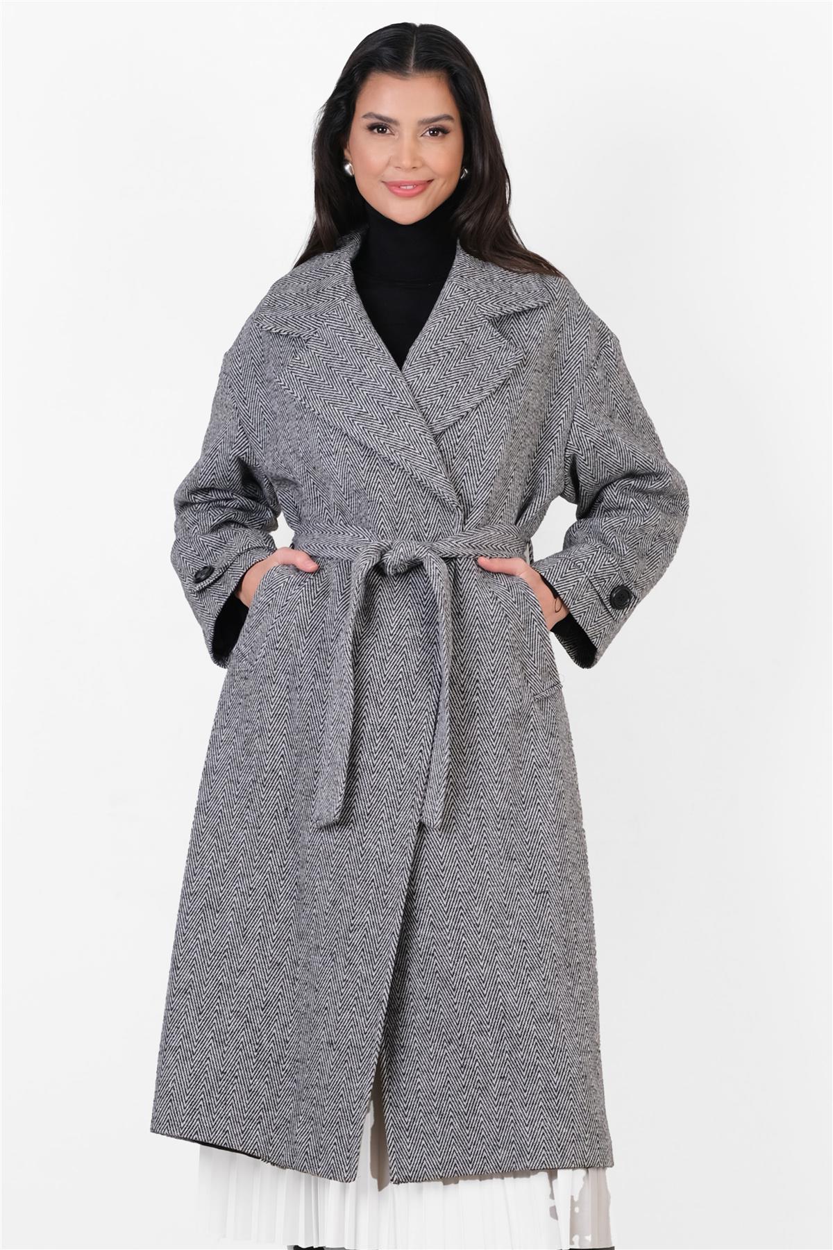 Piombi Geniş Yaka Koları Kuşaklı Salaş Kaban GRİ