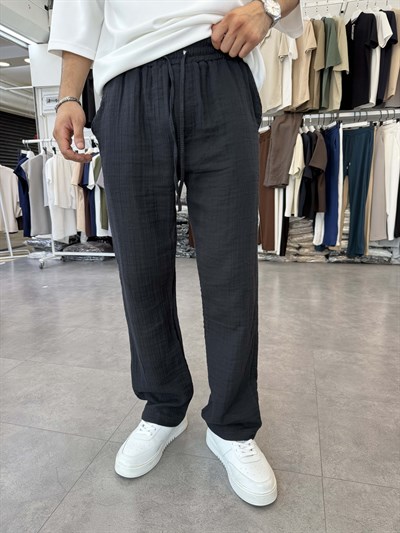 %100 Pamuk Müslin Baggy Pantolon Siyah