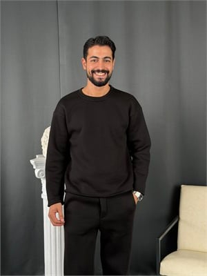 3 İplik Basic Oversize Sweatshirt Siyah