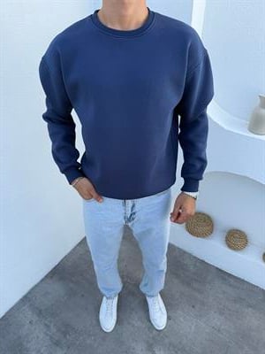 3 iplik Şardonlu Basic Sweatshirt Lacivert