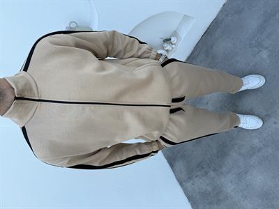 3 İplik Şardonlu Şerit Detaylı Takım Bej