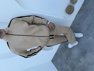 3 İplik Şardonlu Şerit Detaylı Takım Bej