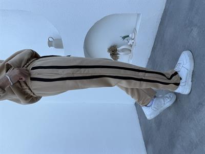 3 İplik Şardonlu Şerit Detaylı Takım Bej