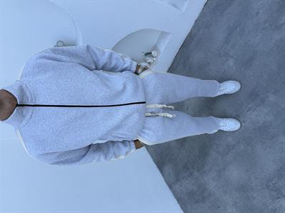 3 İplik Şardonlu Şerit Detaylı Takım Gri