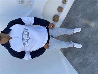 3 İplik Şardonlu Yarım Fermuar California Sweatshirt Beyaz 