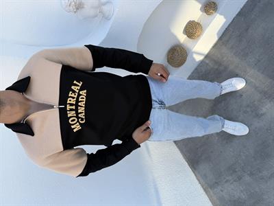 3 İplik Şardonlu Yarım Fermuar Montreal Sweatshirt Siyah