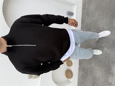 3 İplik Şardonlu Yarım Fermuar Sweatshirt Siyah