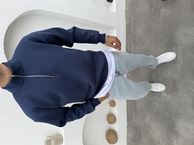 3 İplik Şardonlu Yarım Fermuar Sweatshirt Lacivert