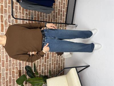 Açık Yaka Triko Kazak Acı Kahve