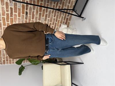 Açık Yaka Triko Kazak Acı Kahve