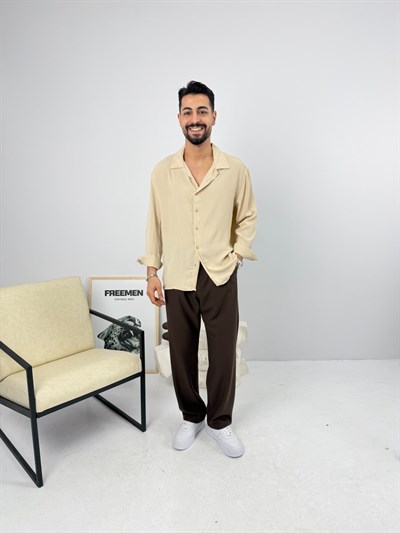 Airobin Oversize Gömlek Bej