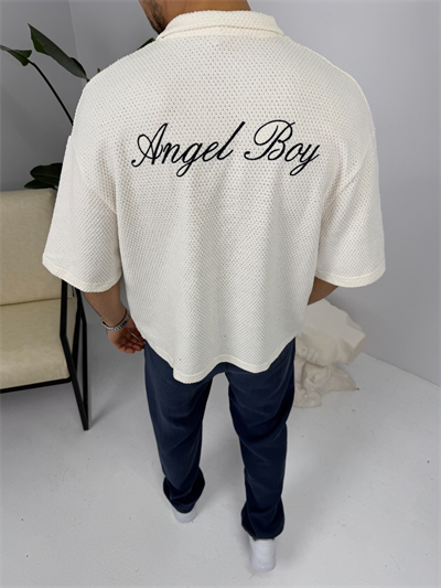 Apaş Yaka Angel Boy Kısa Kol Gömlek Ekru