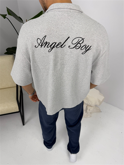 Apaş Yaka Angel Boy Kısa Kol Gömlek Gri