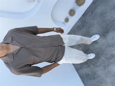 Apaş Yaka Likralı Kısa Kol Gömlek Kahve