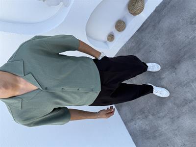 Apaş Yaka Likralı Kısa Kol Gömlek Yeşil