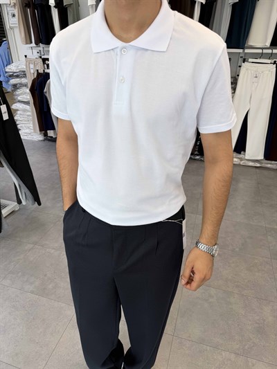 Avrupa Kalıp Polo Yaka Tişört Beyaz