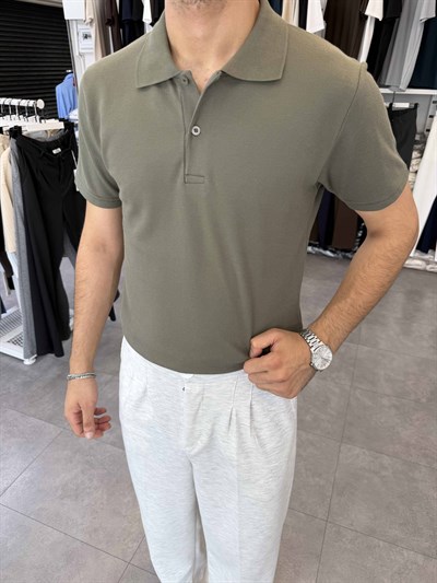Avrupa Kalıp Polo Yaka Tişört Haki Yeşil