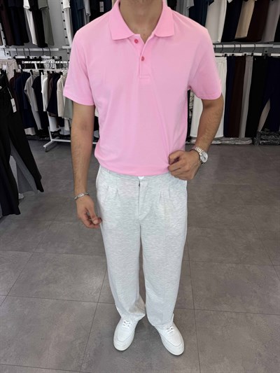 Avrupa Kalıp Polo Yaka Tişört Pembe