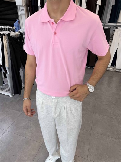 Avrupa Kalıp Polo Yaka Tişört Pembe