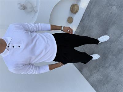 Basic Düğmeli Polo Yaka Triko Kazak Beyaz