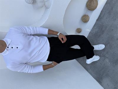 Basic Düğmeli Polo Yaka Triko Kazak Beyaz