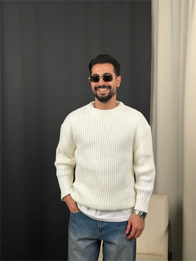 BASİC SELANİK ÖRGÜ TRİKO KAZAK BEYAZ