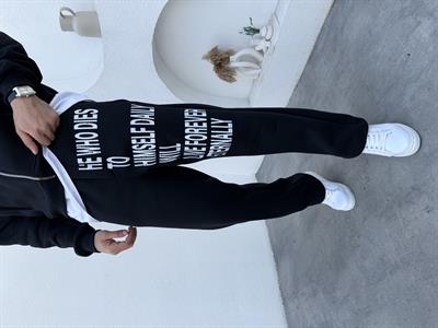 Baskılı Kapüşonlu Takım Siyah