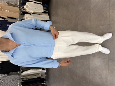 Baskılı Oversize Keten Gömlek Bebe Mavi