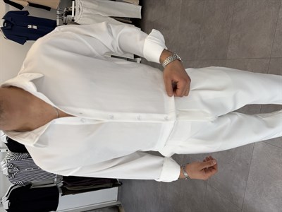 Baskılı Oversize Keten Gömlek Beyaz