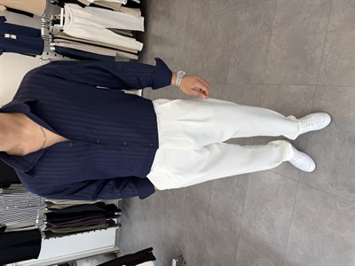 Baskılı Oversize Keten Gömlek Lacivert