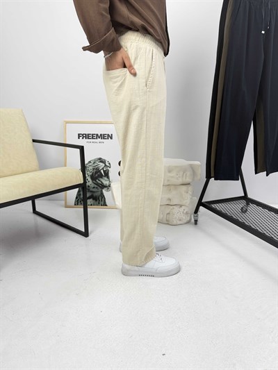 Beli İpli Baggy Keten Pantolon Bej