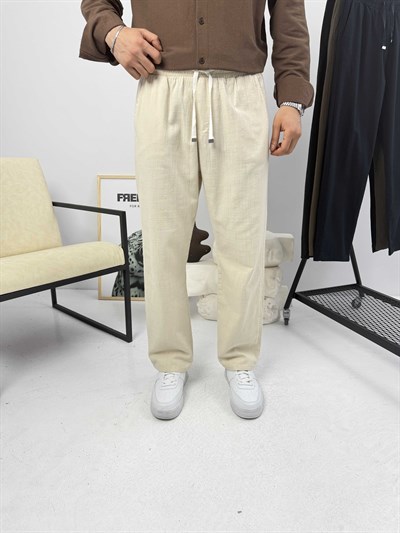 Beli İpli Baggy Keten Pantolon Bej