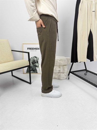 Beli İpli Baggy Keten Pantolon Kahve