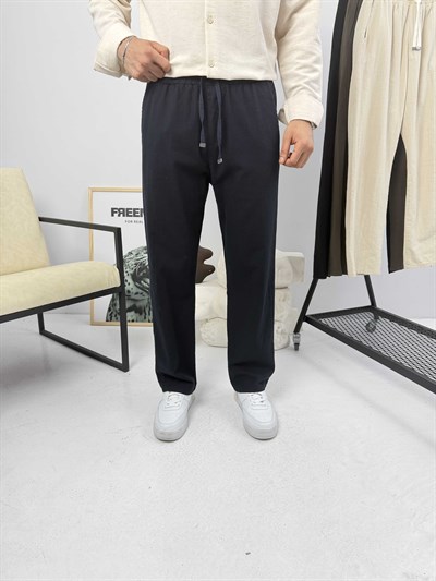 Beli İpli Baggy Keten Pantolon Lacivert