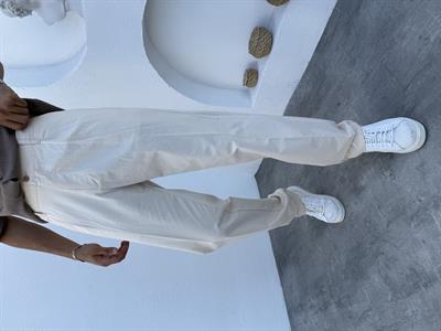 Beli Lastikli Pamuklu Tek Pile Detaylı Kumaş Pantolon Bej