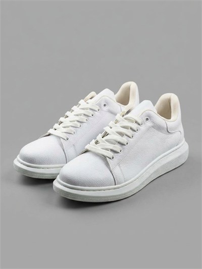 Beyaz Doku Deri Kalın Taban Erkek Sneaker