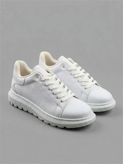 Beyaz Doku Deri Kalın Taban Erkek Sneaker
