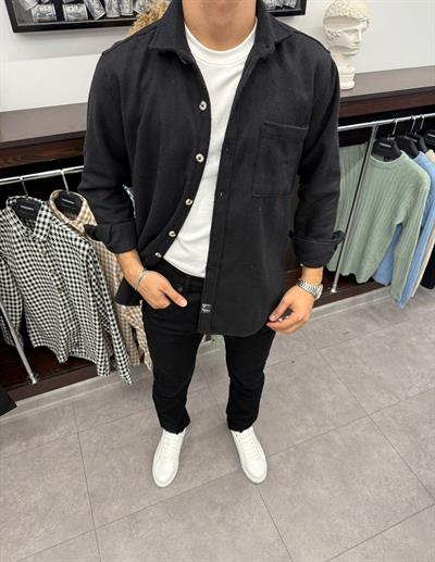 Cepli Kışlık Kaşe Gömlek Siyah