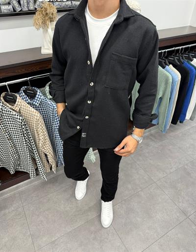 Cepli Kışlık Kaşe Gömlek Siyah