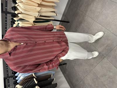 Çift Çizgi Detaylı Oversize Gömlek Bordo