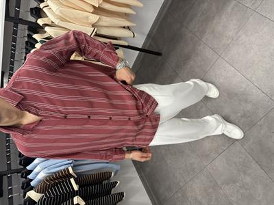 Çift Çizgi Detaylı Oversize Gömlek Bordo