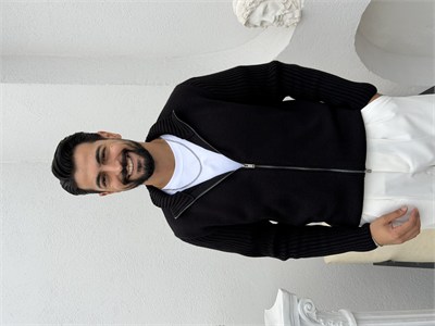 Çift Fermuar Triko Hırka Siyah