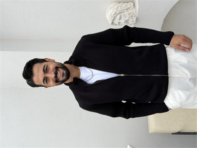 Çift Fermuar Triko Hırka Siyah