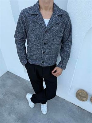 Crop Düğmeli Kaşe Ceket Siyah