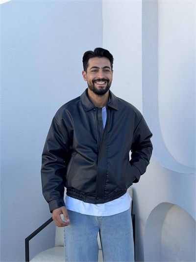 Deri Kapitone Bomber Mont Siyah